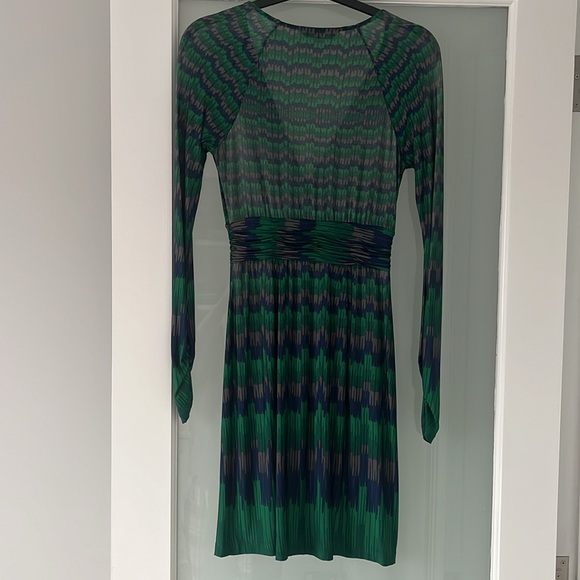 BCBG Maxazria Green and Blue Ruched Long Sleeve  Dress - Picture 4 of 8